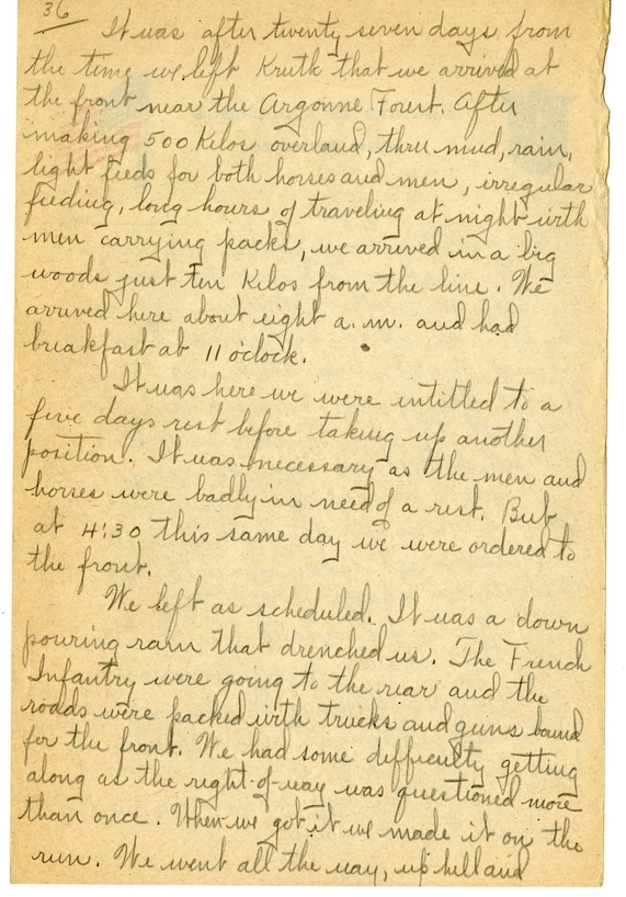 Handwritten World War I Notes of Verne Chaney, Sr.