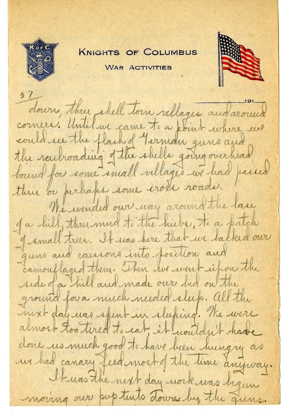 Handwritten World War I Notes of Verne Chaney, Sr.