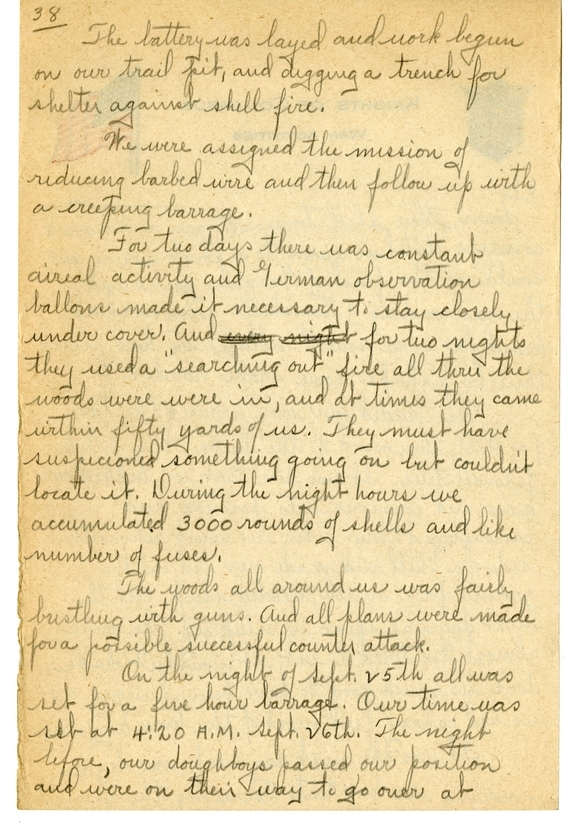 Handwritten World War I Notes of Verne Chaney, Sr.