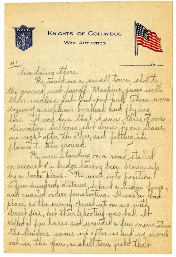 Handwritten World War I Notes of Verne Chaney, Sr.