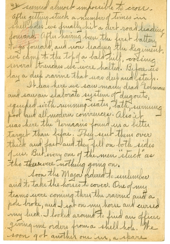 Handwritten World War I Notes of Verne Chaney, Sr.