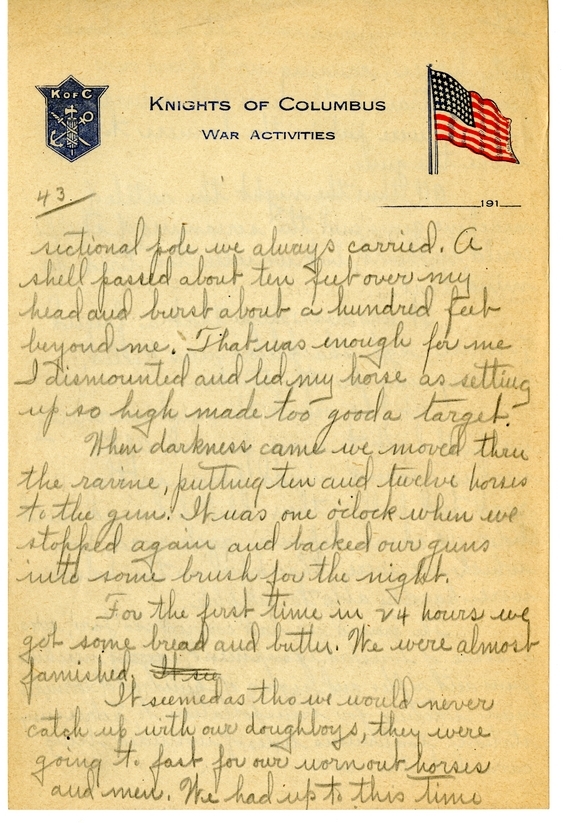 Handwritten World War I Notes of Verne Chaney, Sr.