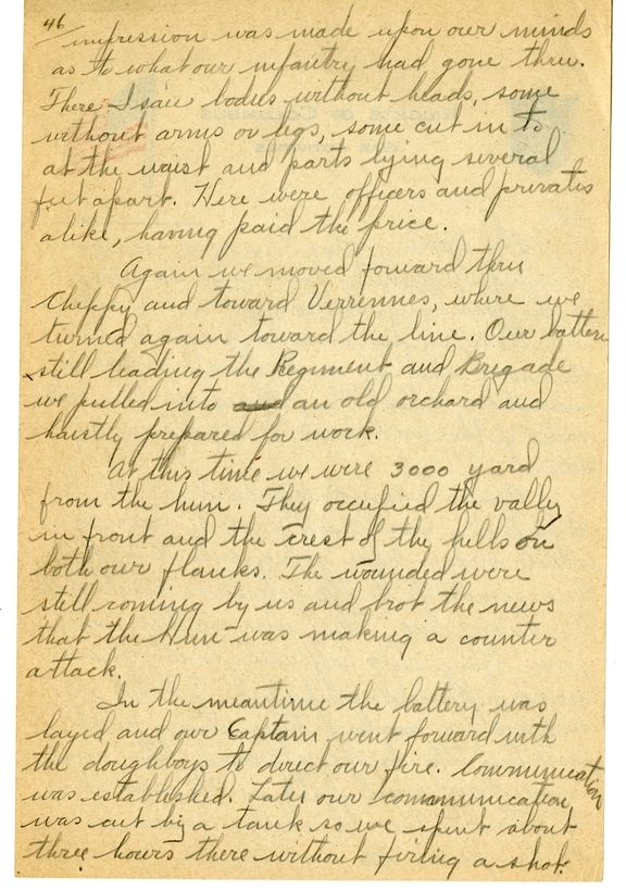 Handwritten World War I Notes of Verne Chaney, Sr.