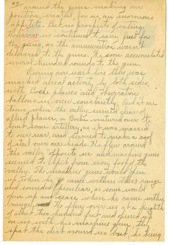 Handwritten World War I Notes of Verne Chaney, Sr.