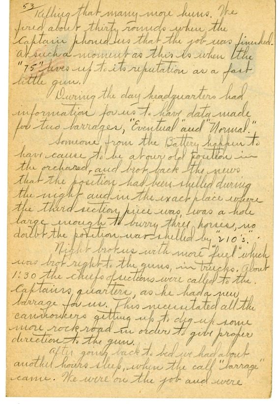 Handwritten World War I Notes of Verne Chaney, Sr.