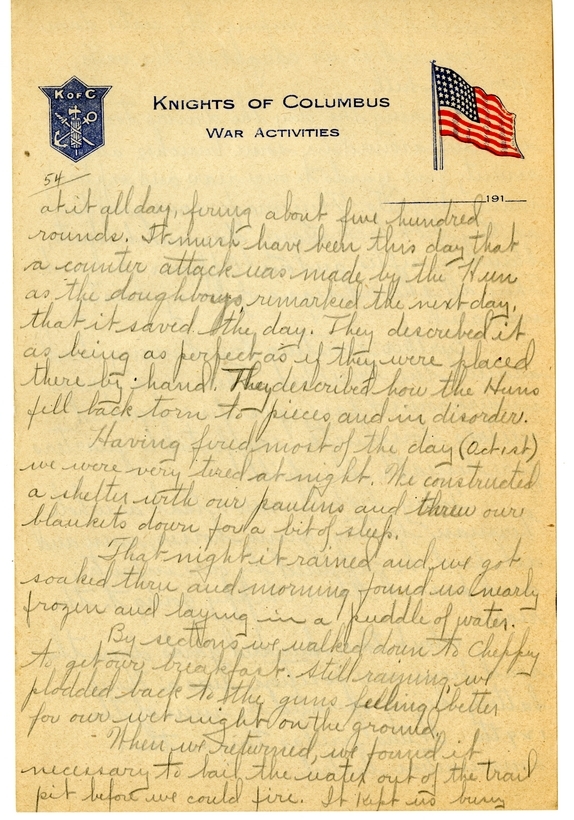 Handwritten World War I Notes of Verne Chaney, Sr.