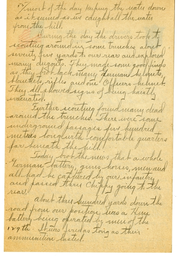 Handwritten World War I Notes of Verne Chaney, Sr.