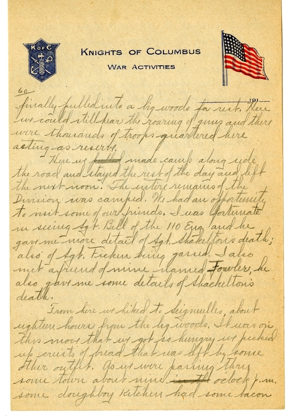 Handwritten World War I Notes of Verne Chaney, Sr.