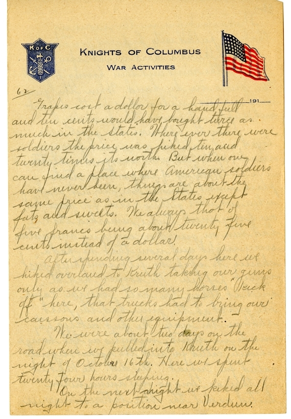 Handwritten World War I Notes of Verne Chaney, Sr.