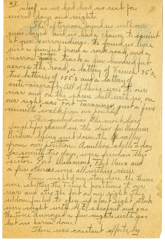 Handwritten World War I Notes of Verne Chaney, Sr.