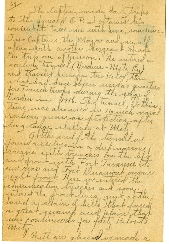 Handwritten World War I Notes of Verne Chaney, Sr.