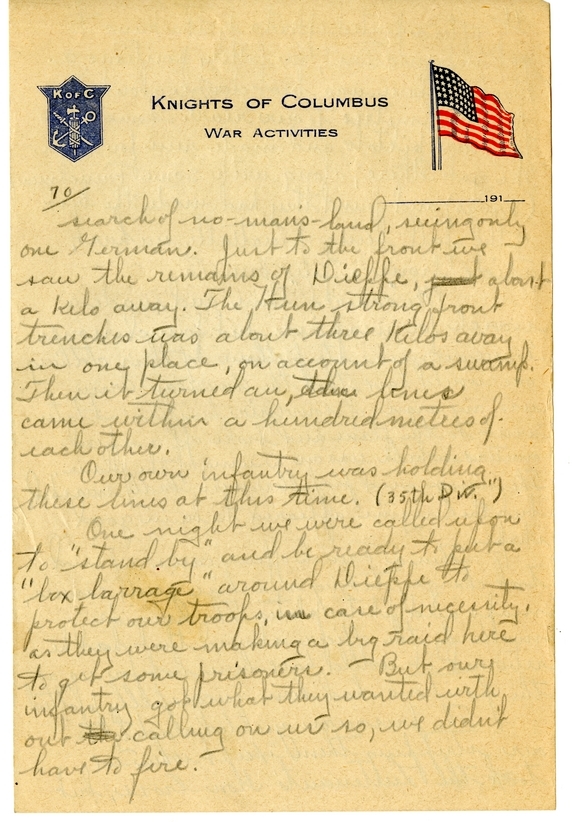 Handwritten World War I Notes of Verne Chaney, Sr.