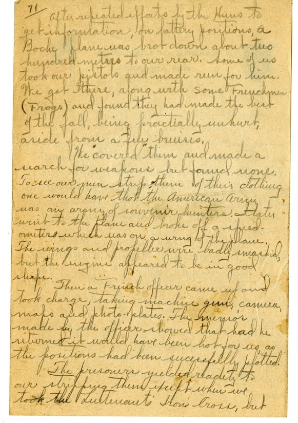 Handwritten World War I Notes of Verne Chaney, Sr.