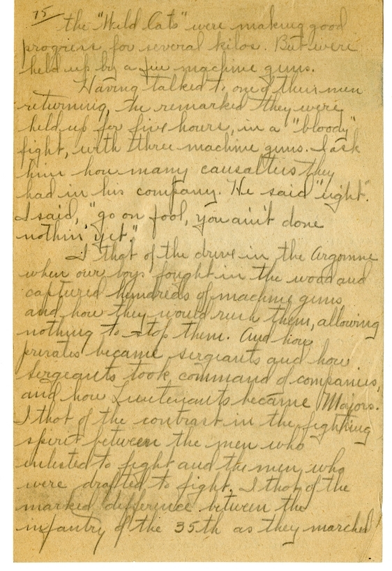 Handwritten World War I Notes of Verne Chaney, Sr.