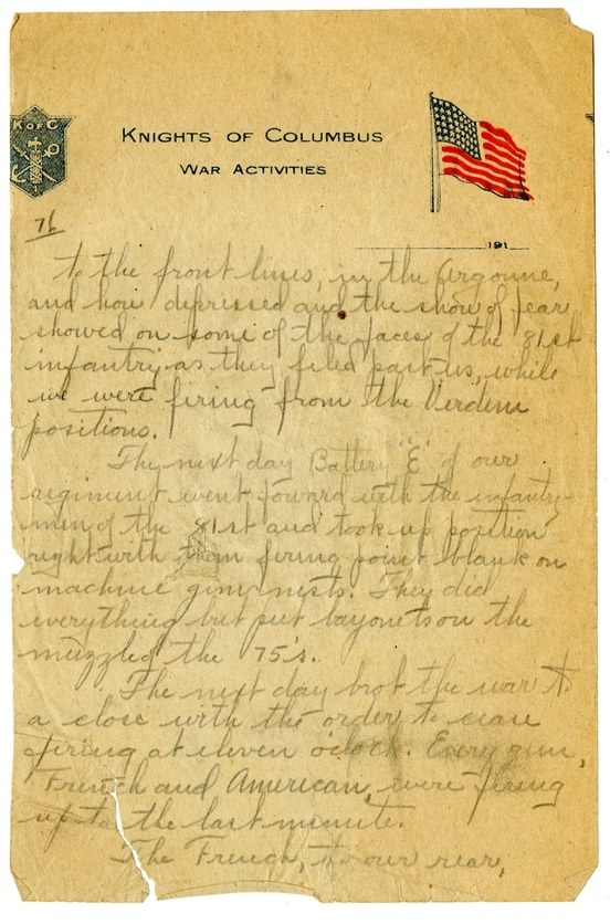 Handwritten World War I Notes of Verne Chaney, Sr.