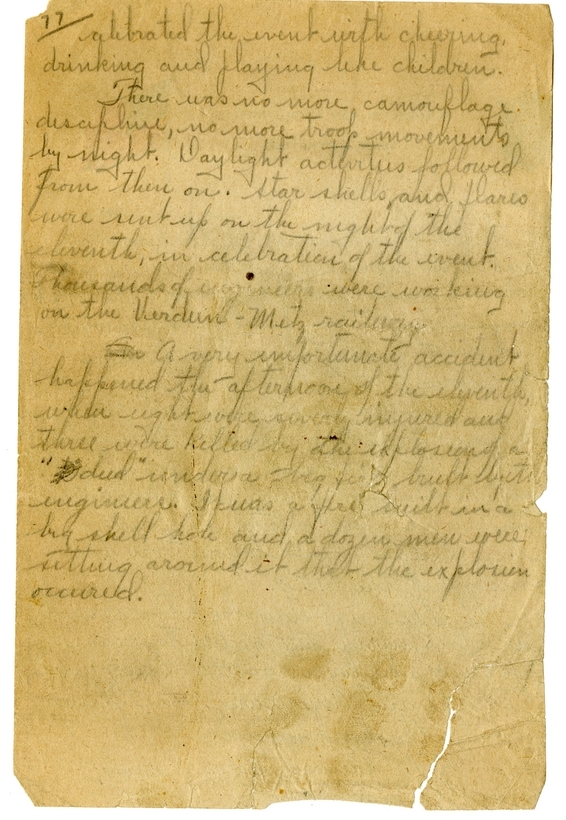 Handwritten World War I Notes of Verne Chaney, Sr.