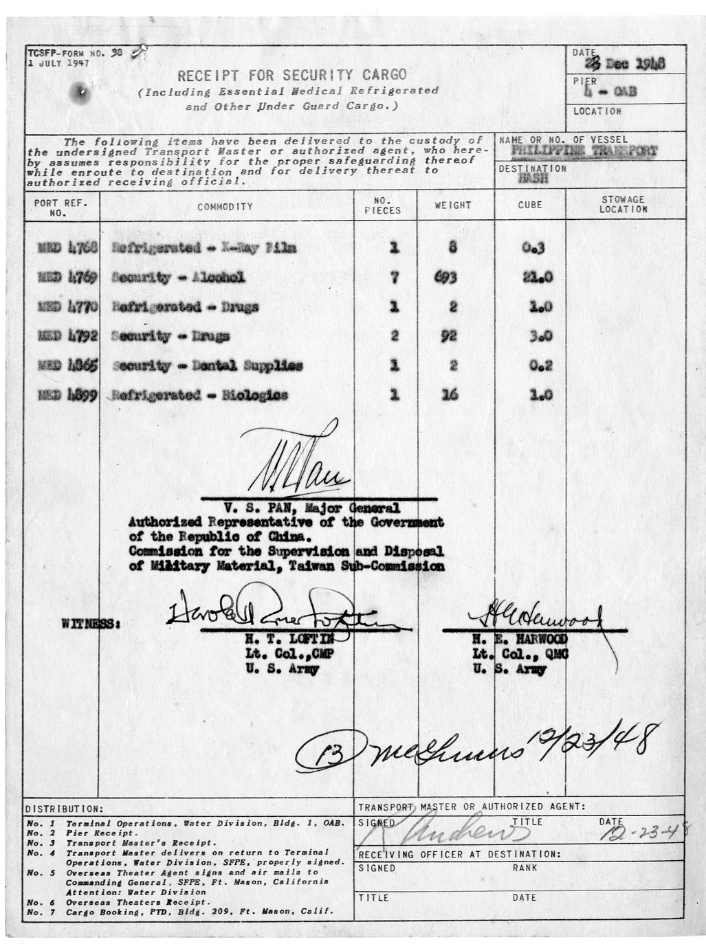 Receipt for Security Cargo