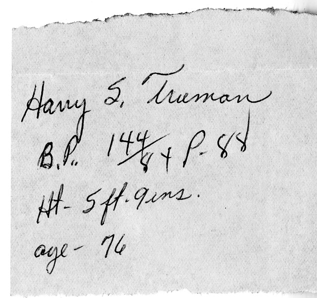 Electrocardiographic Report and Notes for Former President Harry S. Truman