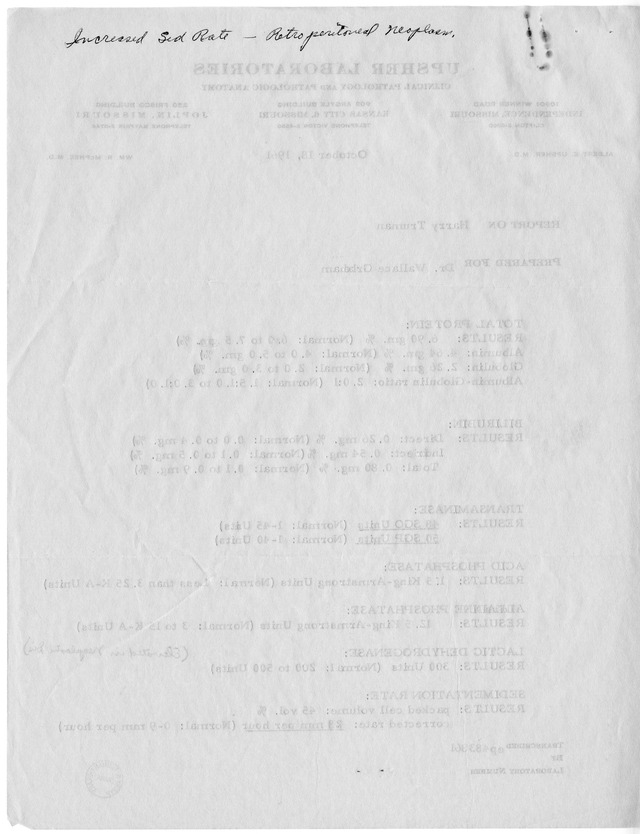 Urinalysis Results for Former President Harry S. Truman