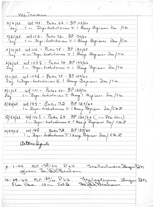 Handwritten Exam Notes for Former President Harry S. Truman