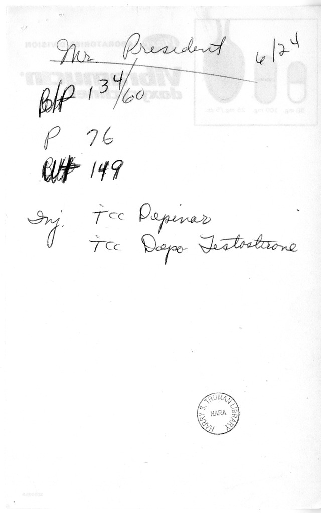 Handwritten Exam Notes for Former President Harry S. Truman