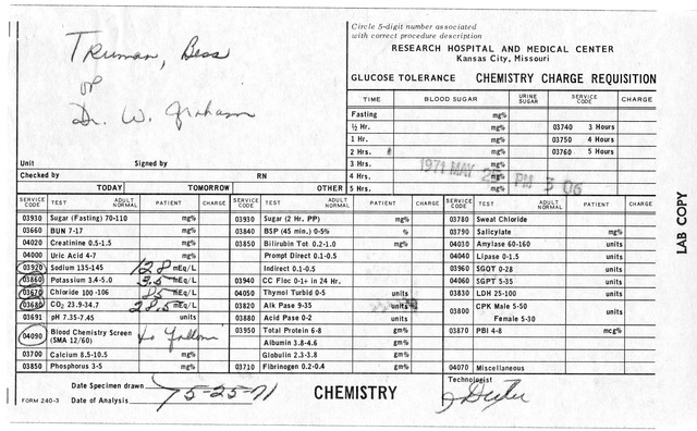 Physician's Report by Wallace H. Graham for Former President Harry S. Truman