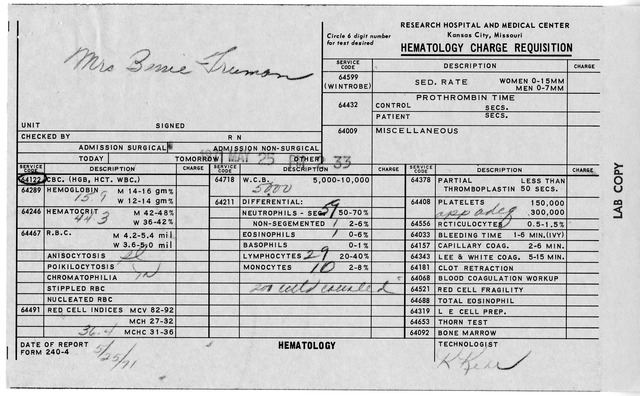 Physician's Report by Wallace H. Graham for Former President Harry S. Truman