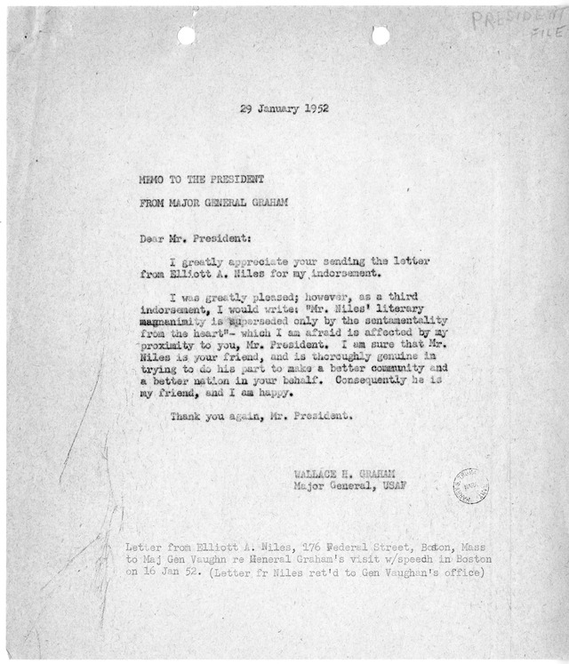 Memorandum from Wallace H. Graham to Harry S. Truman