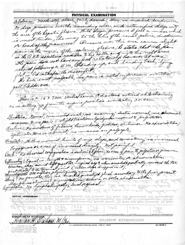 Physical Examination Notes and Results for President Harry S. Truman