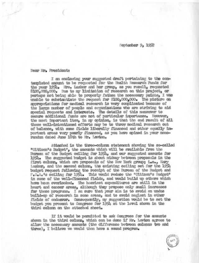 Letter from Wallace H. Graham to President Harry S. Truman