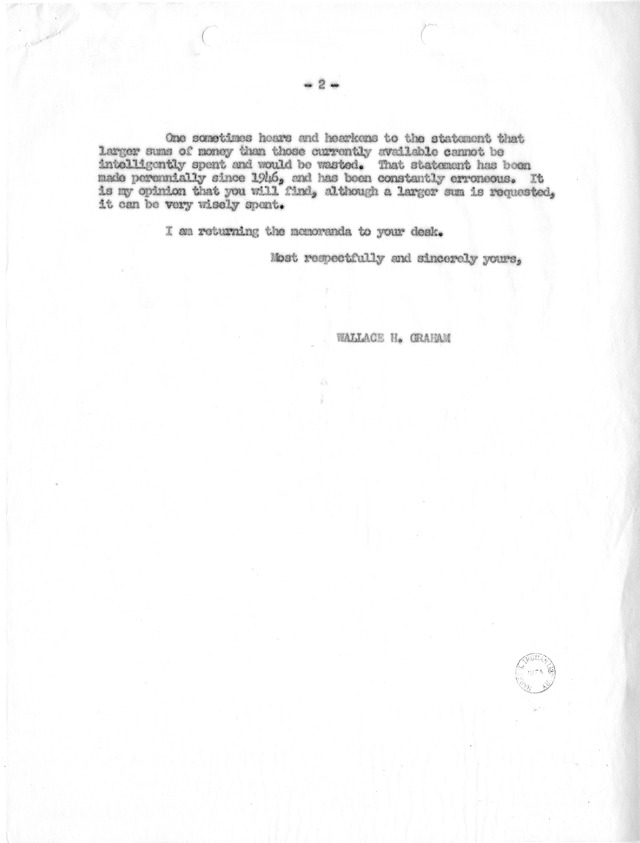 Letter from Wallace H. Graham to President Harry S. Truman