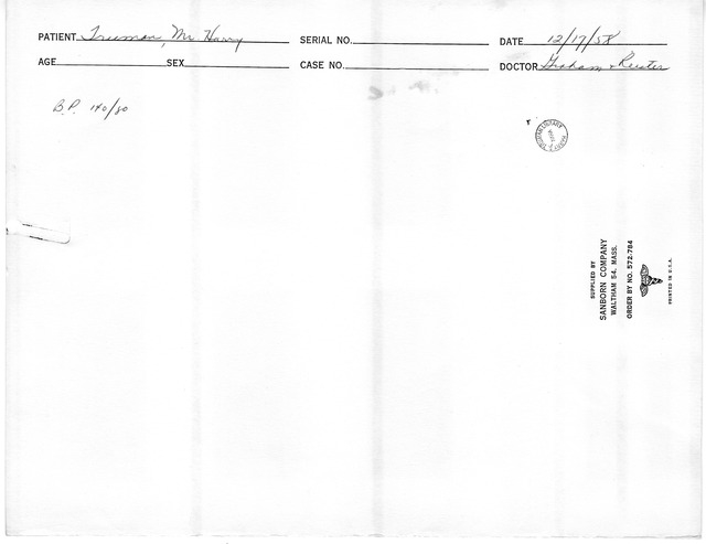Electrocardiographic Report for Former President Harry S. Truman