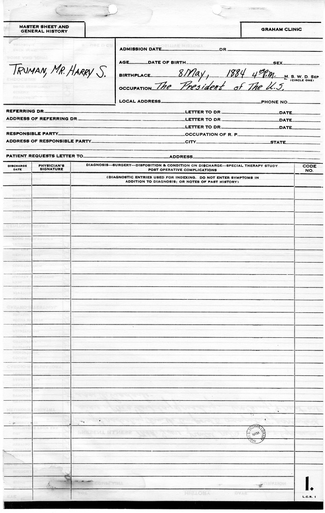 Exam Results for Former President Harry S. Truman