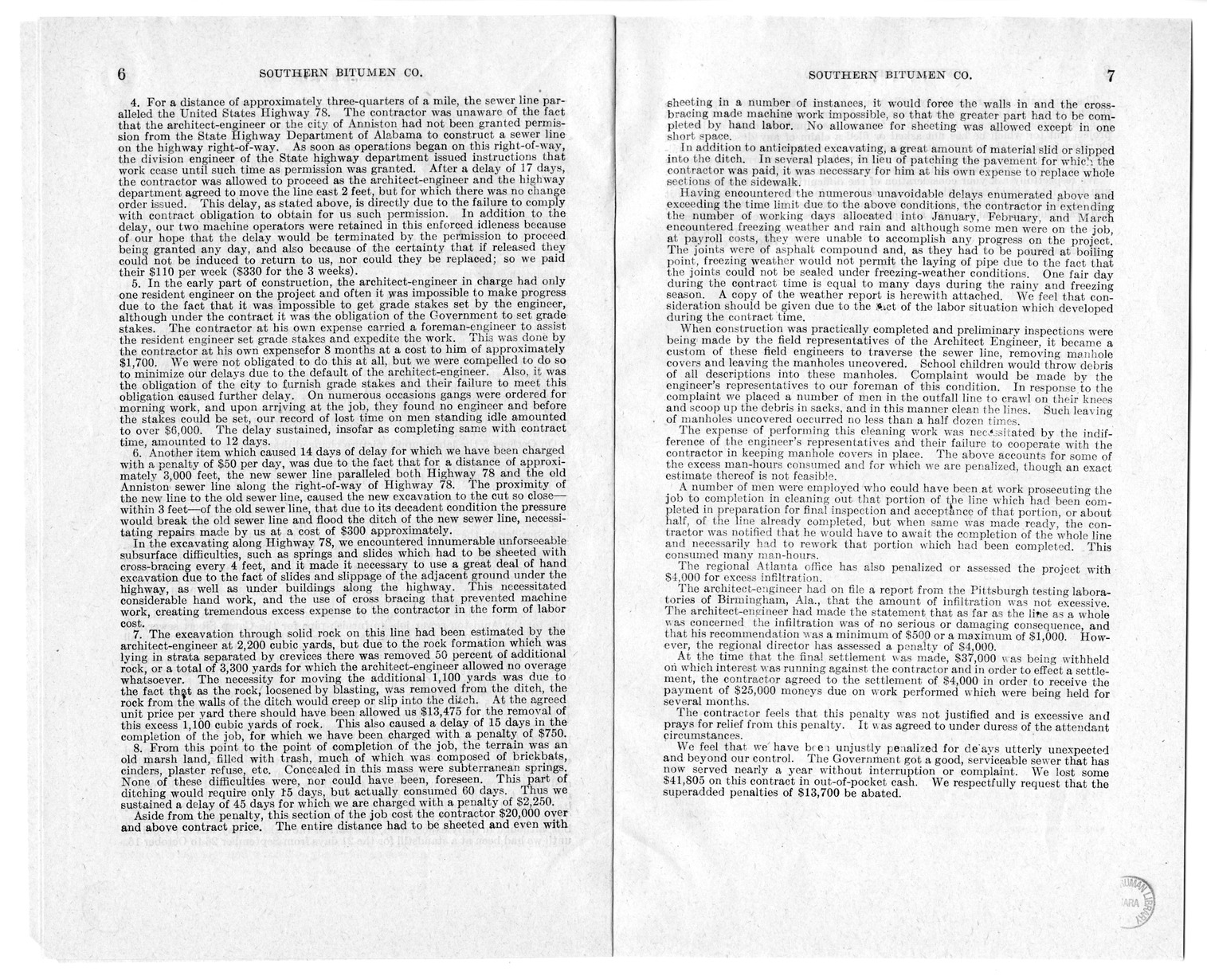 Memorandum from Frederick J. Bailey to M. C. Latta, H.R. 266, For the Relief of the Southern Bitumen Company, of Ensley, Alabama, with Attachments