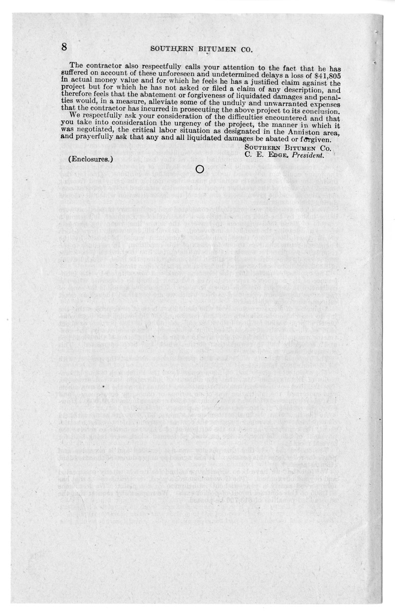 Memorandum from Frederick J. Bailey to M. C. Latta, H.R. 266, For the Relief of the Southern Bitumen Company, of Ensley, Alabama, with Attachments