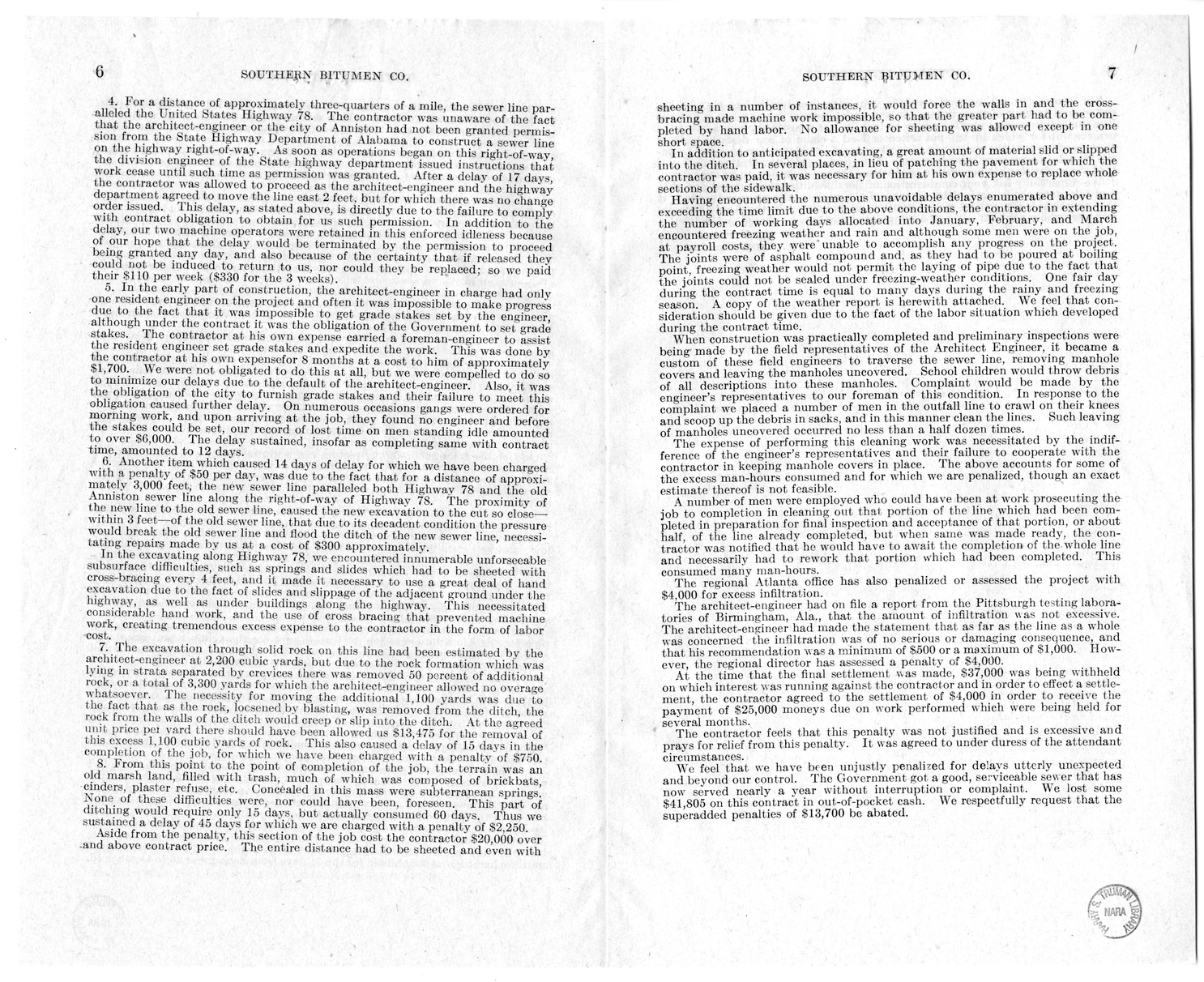 Memorandum from Frederick J. Bailey to M. C. Latta, H.R. 266, For the Relief of the Southern Bitumen Company, of Ensley, Alabama, with Attachments