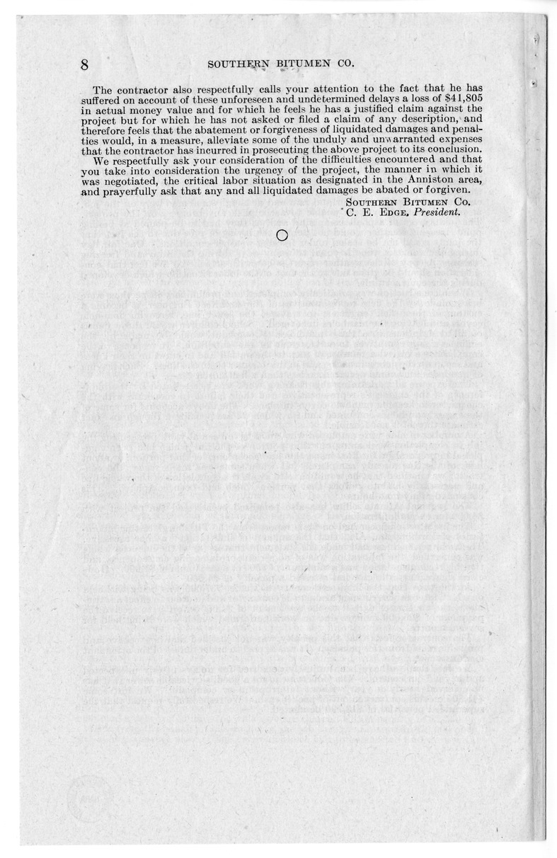 Memorandum from Frederick J. Bailey to M. C. Latta, H.R. 266, For the Relief of the Southern Bitumen Company, of Ensley, Alabama, with Attachments