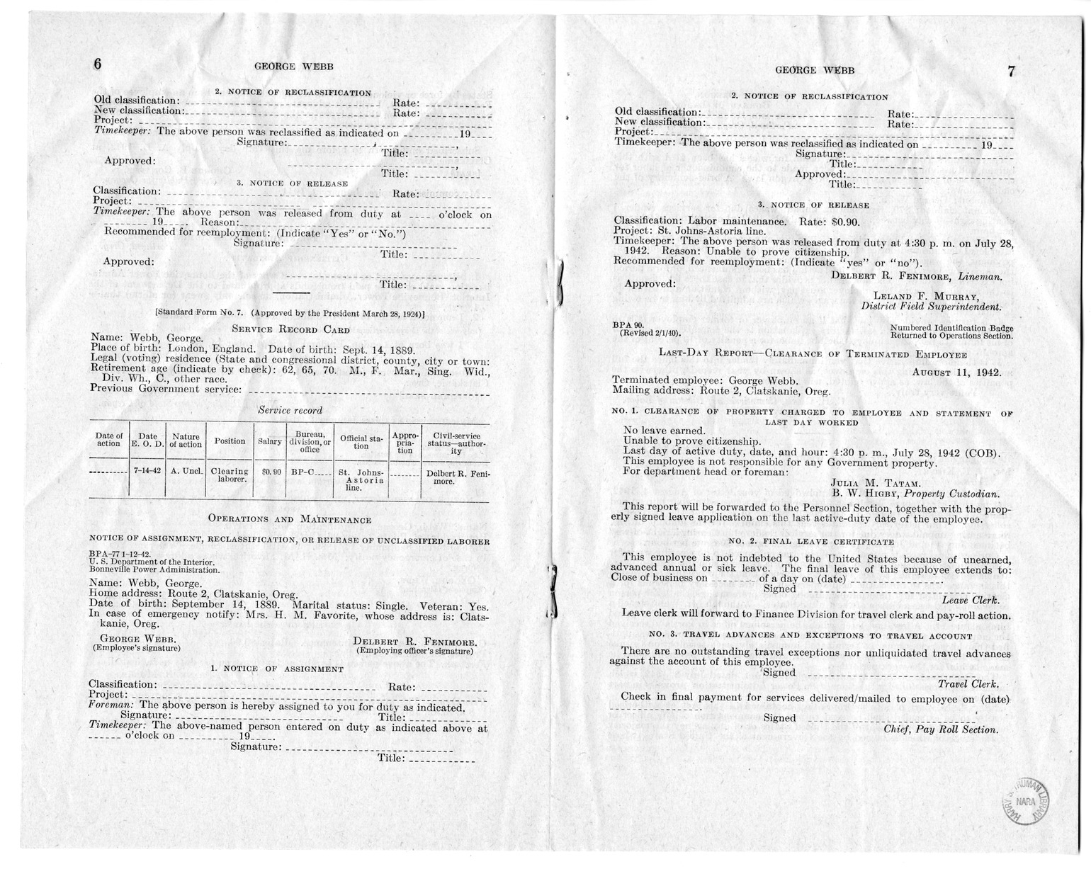 Memorandum from Frederick J. Bailey to M. C. Latta, H.R. 1344, For the Relief of George Webb, with Attachments