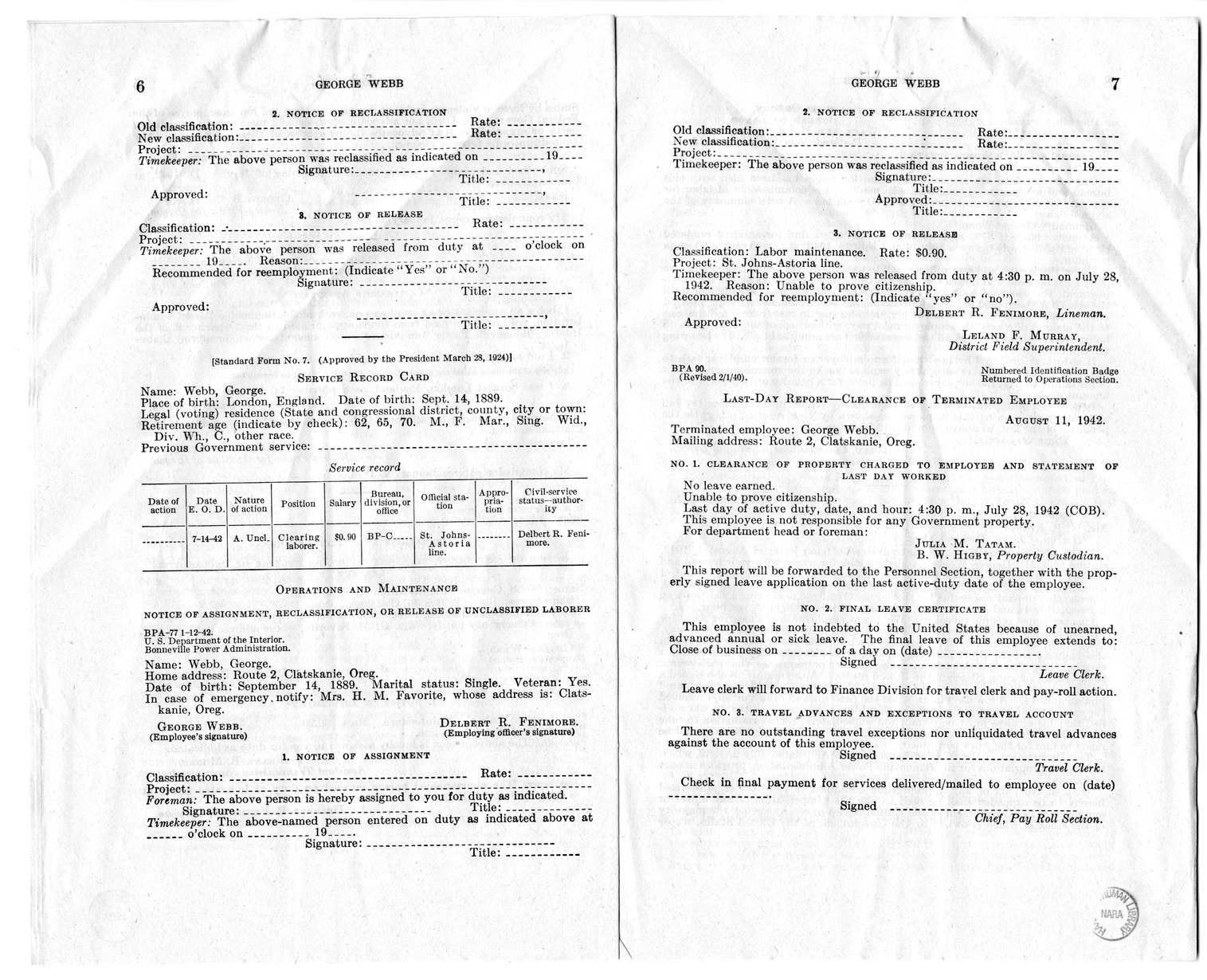 Memorandum from Frederick J. Bailey to M. C. Latta, H.R. 1344, For the Relief of George Webb, with Attachments