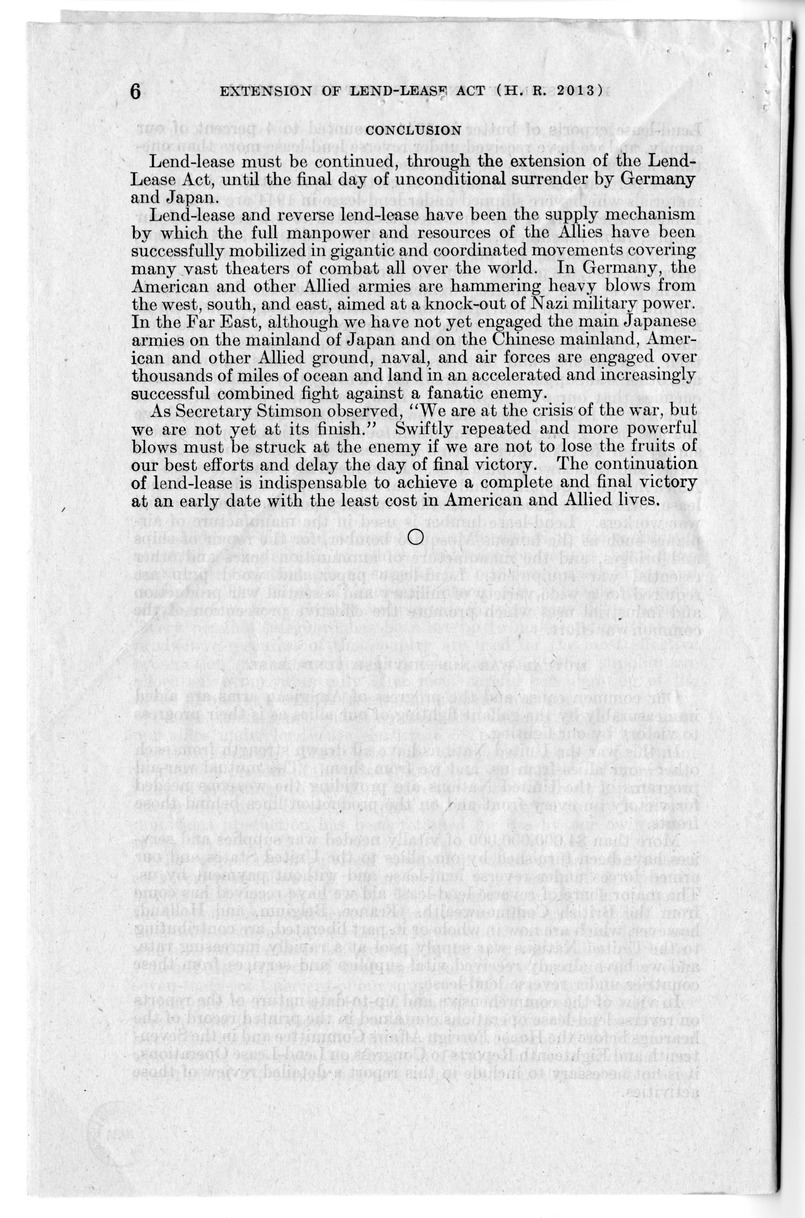 Memorandum from Harold D. Smith to M. C. Latta, H.R. 2013, To Extend for one Year the Provisions of an Act to Promote the Defense of the United States, Approved March 11,1941, as Amended, with Attachments