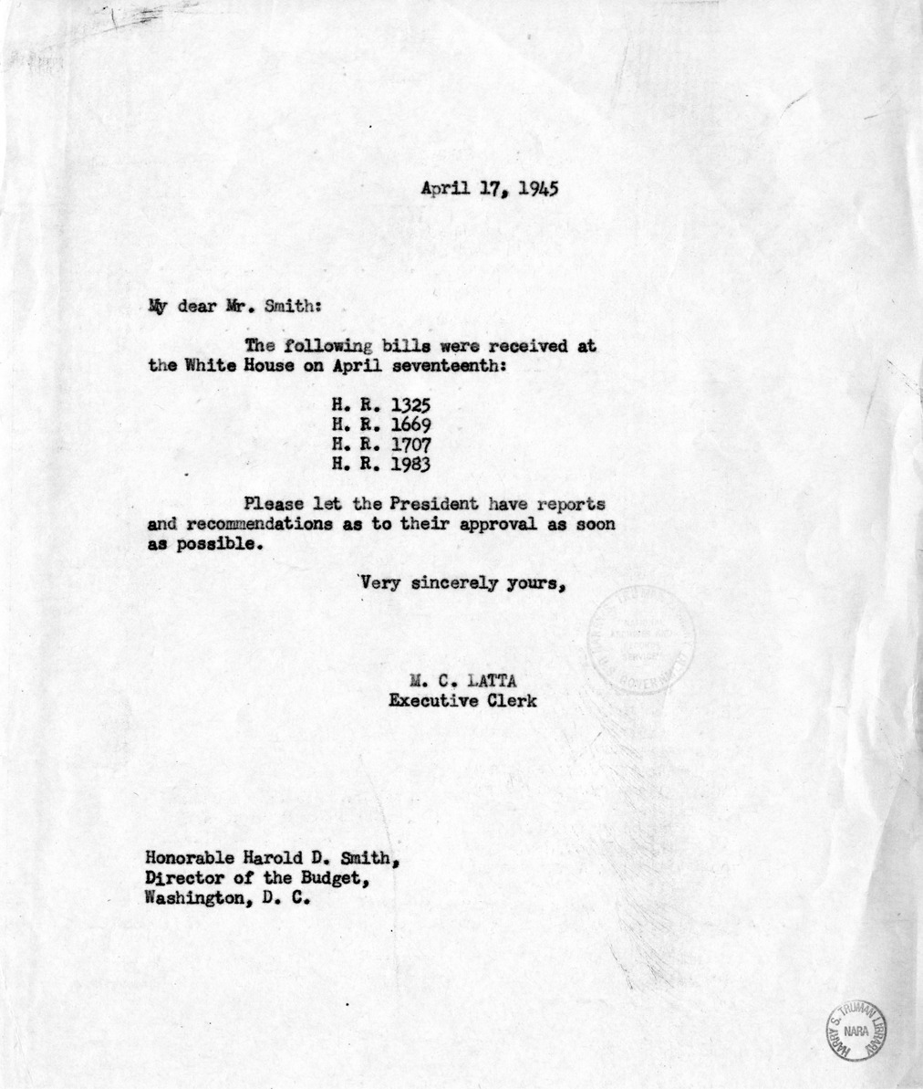 Memorandum from M. C. Latta to Harold D. Smith