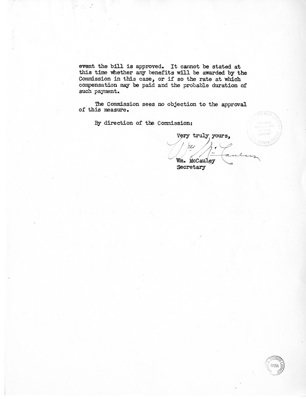 Memorandum from Frederick J. Bailey to M. C. Latta, H.R. 1079, For the Relief of Ray L. Smith, with Attachments