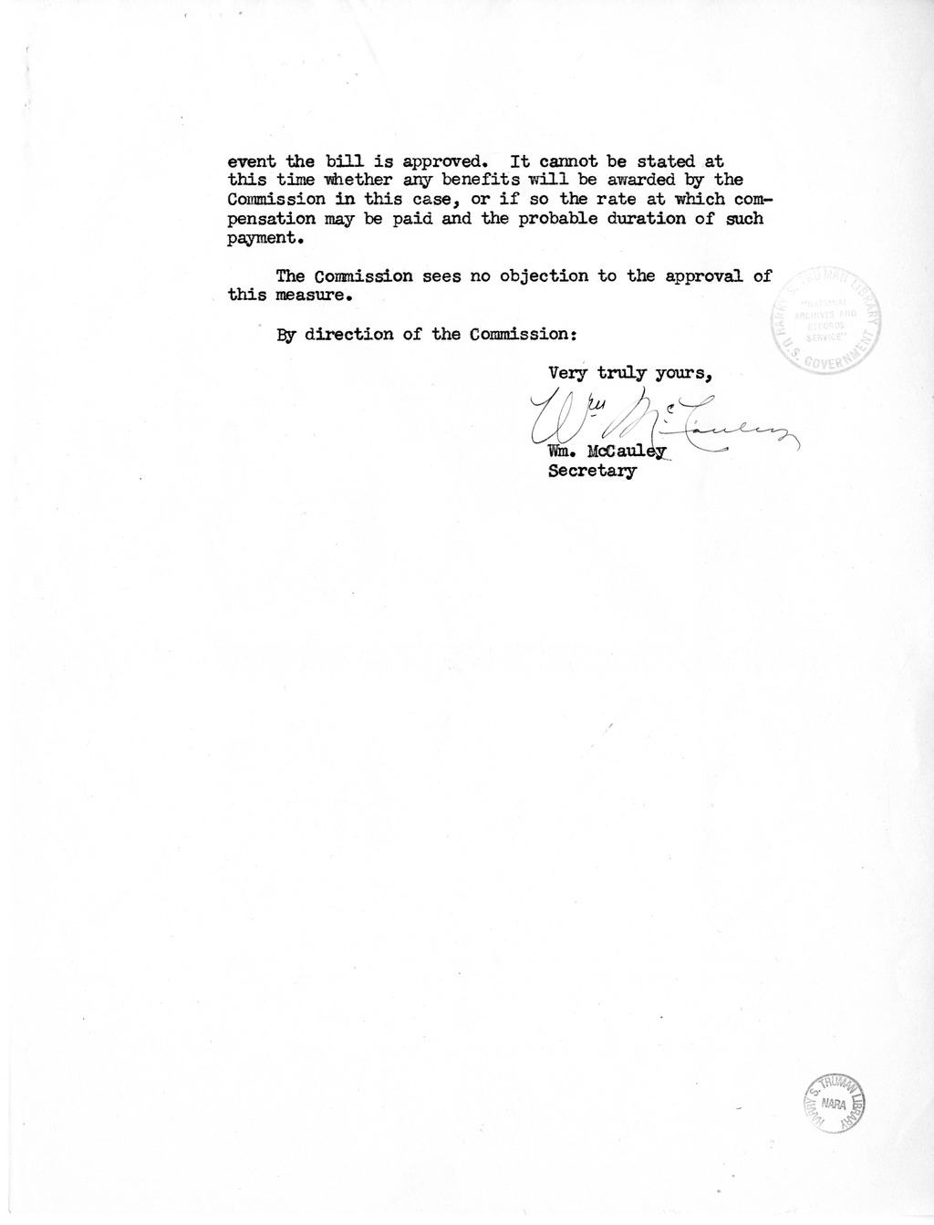 Memorandum from F. J. Bailey to M. C. Latta, H. R. 1135, for the Relief of Gus A. Vance, with Attachments