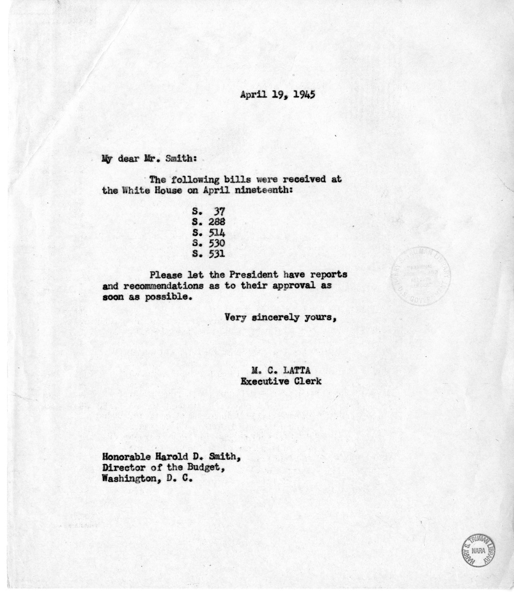 Memorandum from M. C. Latta to Harold D. Smith