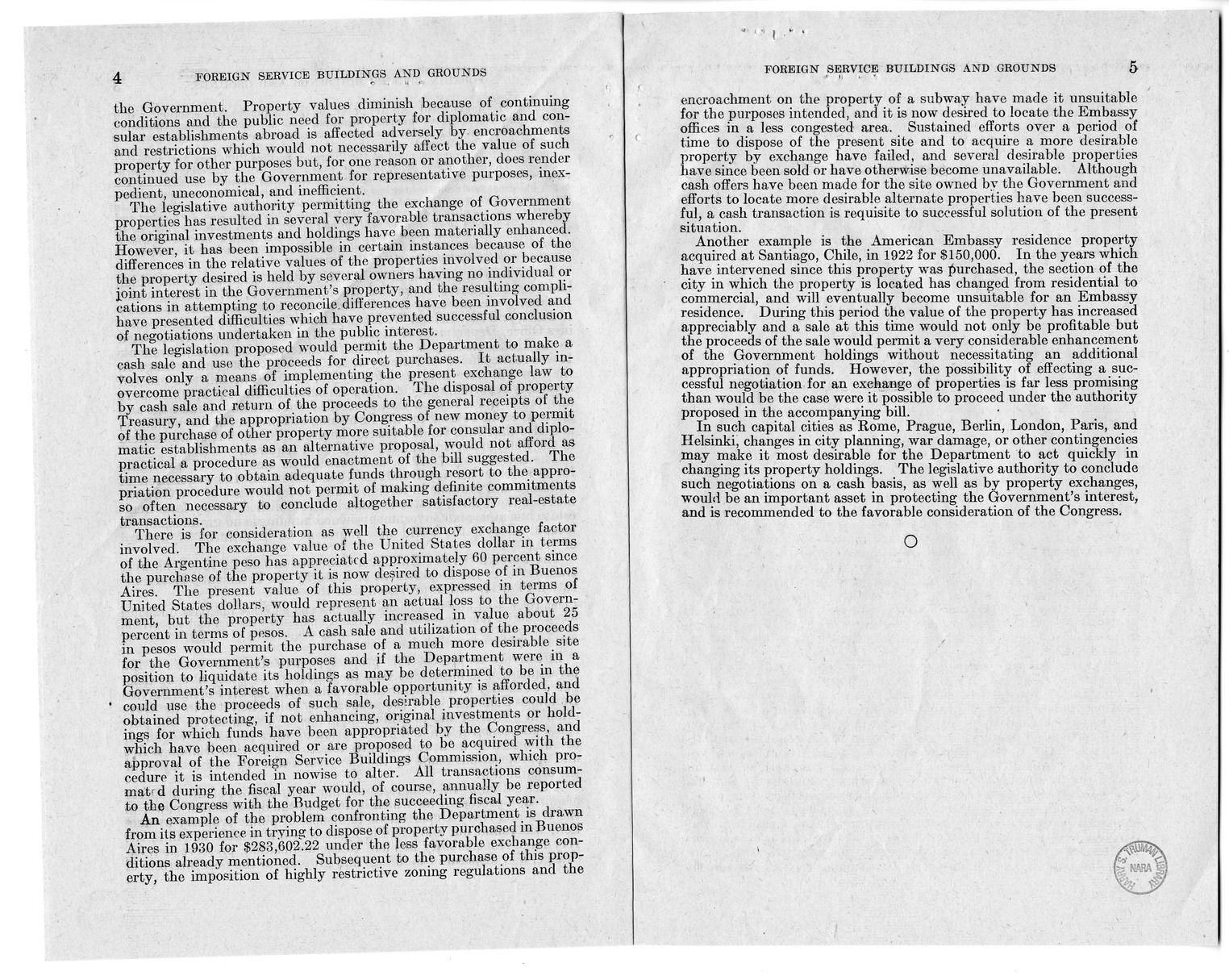 Memorandum from Harold D. Smith to M. C. Latta, H.R. 685, to Amend an Act for the Acquisition of Buildings and Grounds in Foreign Countries for Use of the Government of the United States of America, with Attachments