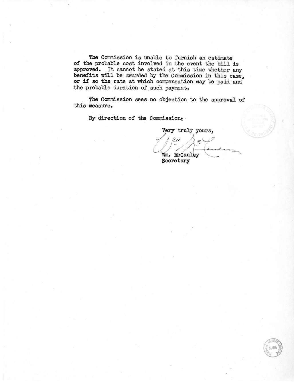Memorandum from Harold D. Smith to M. C. Latta, H. R. 949, for the Relief of Mrs. Mildred Ring, with Attachments
