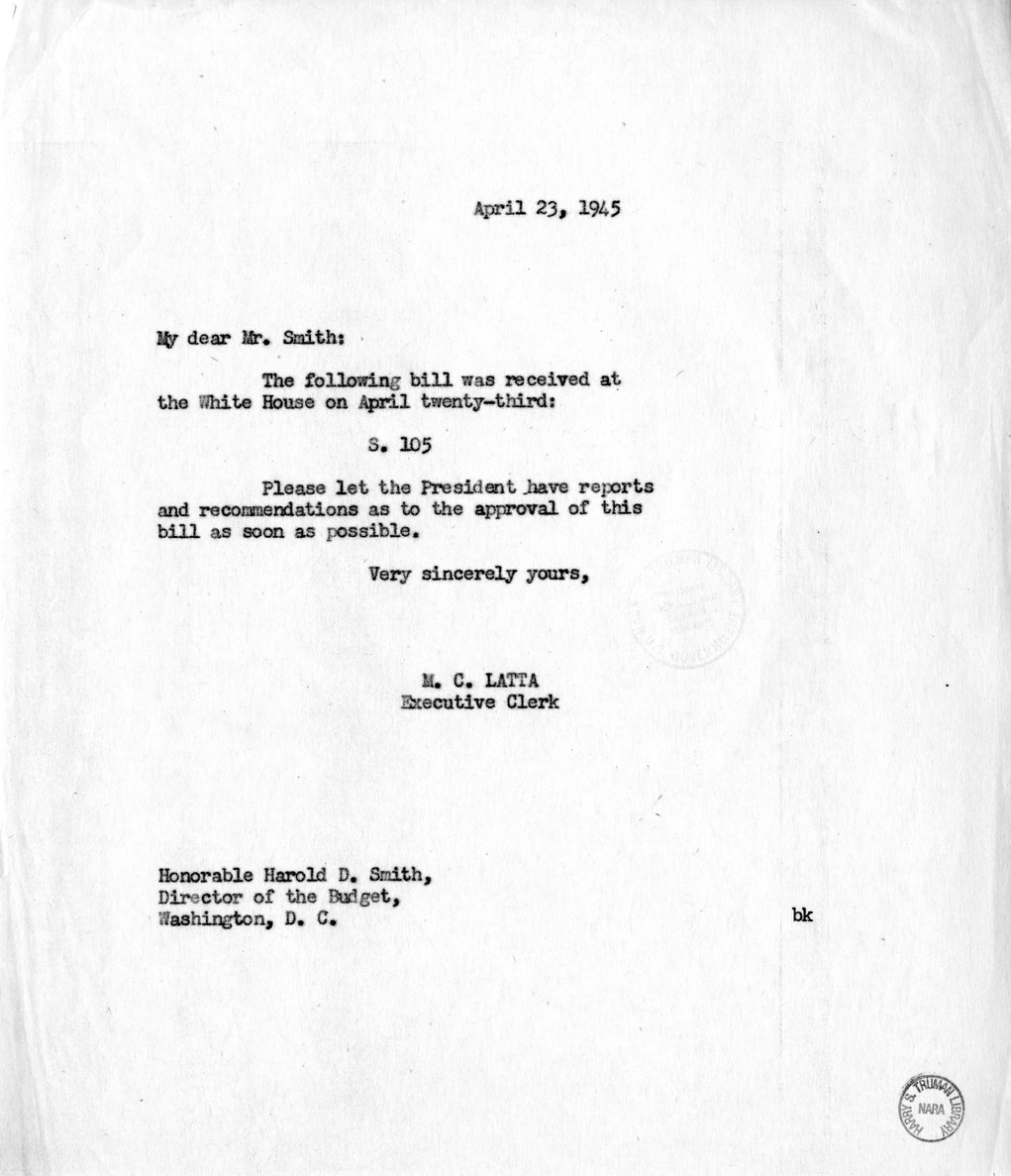 Memorandum from M. C. Latta to Harold D. Smith