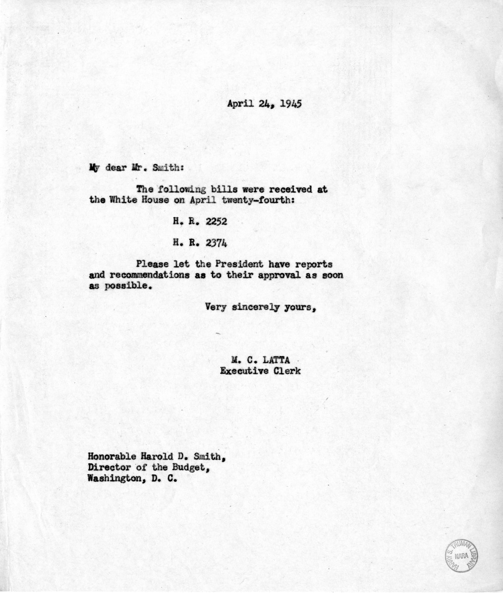 Memorandum from M. C. Latta to Harold D. Smith