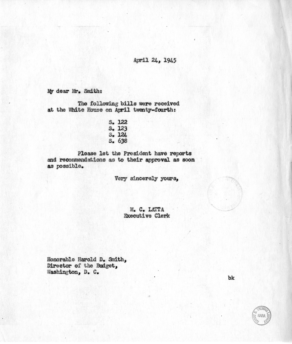 Memorandum from M. C. Latta to Harold D. Smith