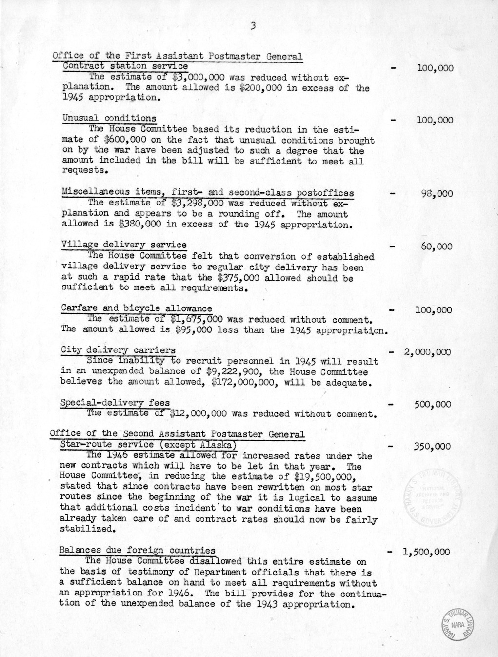 Memorandum from Harold D. Smith to M. C. Latta, H.R. 2252, Making Appropriations for the Treasury and Post Office Departments, with Attachments